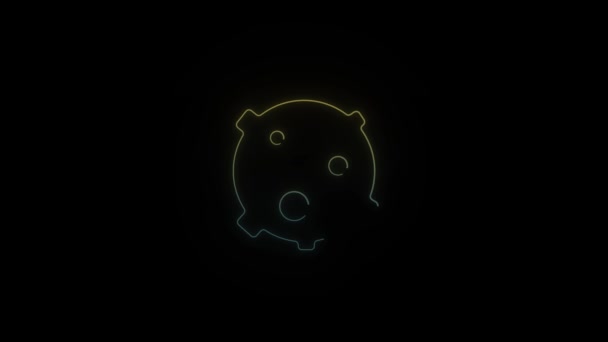 Icona bomba al neon incandescente acqua su sfondo nero. — Video Stock