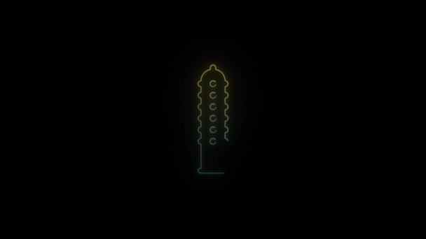 Glödande neon kondom ikon på svart bakgrund. — Stockvideo