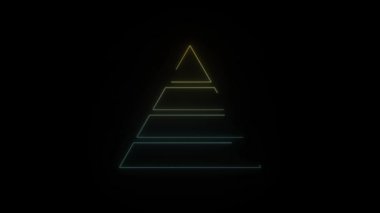 Siyah arkaplanda parlayan neon piramit simgesi. İnsanların ihtiyaçlarının ekonomik piramidi. Hareket grafikleri ve birleşikliği için 4K video animasyonu.