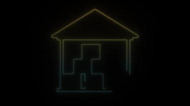 Siyah arka planda parlayan neon askeri hangar simgesi. Askeri malları güvende tutmak. Hareket grafikleri ve birleşikliği için 4K video animasyonu.