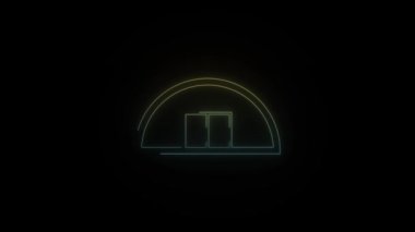 Siyah arka planda parlayan neon askeri hangar simgesi. Askeri teçhizat hangarı. Hareket grafikleri ve birleşikliği için 4K video animasyonu.