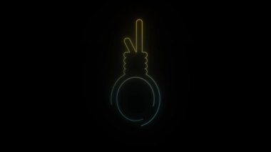 Siyah arkaplanda parlayan neon asılı döngü simgesi. Orta Çağ 'daki insanların hazinesi için döngü. Hareket grafikleri ve birleşikliği için 4K video animasyonu.