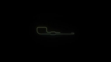 Siyah arka planda parlayan neon tüten pipo ikonu. Şöminenin yanında viski içerken. Hareket grafikleri ve birleşikliği için 4K video animasyonu.
