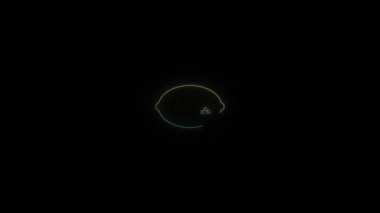 Siyah arkaplanda parlayan neon renkli limon simgesi. Kokteyl yapmak için limon. Hareket grafikleri ve birleşikliği için 4K video animasyonu.