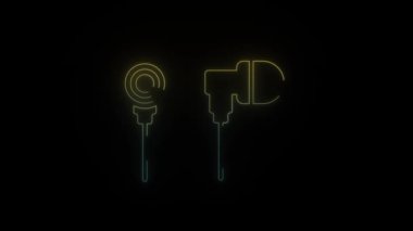 Siyah arka planda parlayan neon kulaklık ikonu. Müzik dinlemek için kulaklık. Hareket grafikleri ve birleşikliği için 4K video animasyonu.