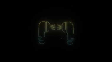 Siyah arka planda, kulaklıkla parlayan neon müzik. İçeriği dinlemek için bireysel bir aygıt. Hareket grafikleri ve birleşikliği için 4K video animasyonu.