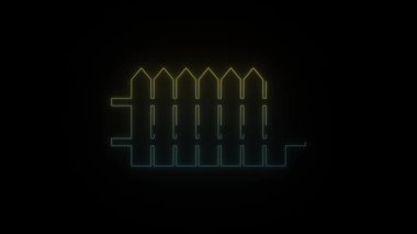 Siyah arkaplanda parlayan neon çit simgesi. Komşular arasında çit. Hareket grafikleri ve birleşikliği için 4K video animasyonu.