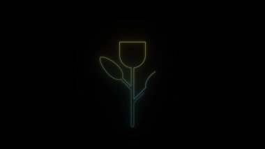 Siyah arkaplanda parlayan neon çiçek simgesi. Yapraklı çiçek. Şirket logosu. Hareket grafikleri ve birleşikliği için 4K video animasyonu.