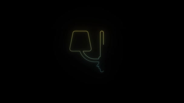 Świecąca Neonowa Ikona Lampy Czarnym Tle Oświetlenie Pokoju Ścianie Animacja — Wideo stockowe
