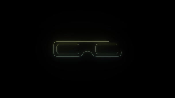 Zářící Neonové Brýle Ikona Černém Pozadí Brýle Sledování Filmů Kině — Stock video