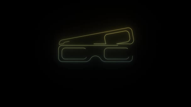 Zářící Neonové Brýle Ikona Černém Pozadí Brýle Sledování Filmů Kině — Stock video