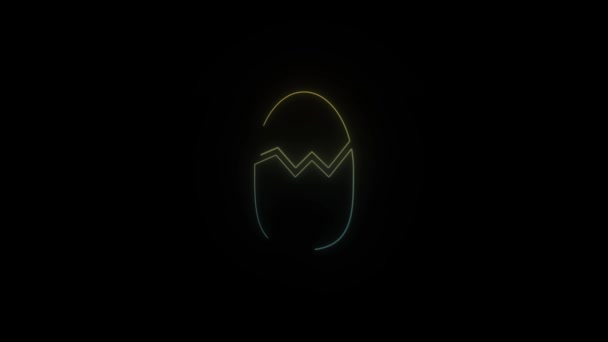 Иконка Светящегося Неонового Пасхального Яйца Черном Фоне Пасхальное Яйцо Разбитое — стоковое видео