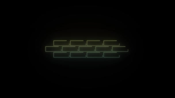 Gloeiende Neon Baksteen Muur Pictogram Zwarte Achtergrond Een Stuk Bakstenen — Stockvideo