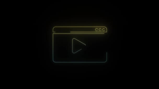 Świecąca Neonowa Ikona Odtwarzacza Wideo Czarnym Tle Okno Odtwarzacza Wideo — Wideo stockowe