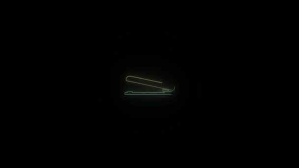 Glowing Neon Stapler Icon Black Background Office Supplies Video Animation — Stock Video