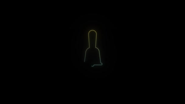 Leuchtendes Neonfarbenes Glockensymbol Auf Schwarzem Hintergrund Handglocke Aufmerksamkeit Erregen Videoanimation — Stockvideo