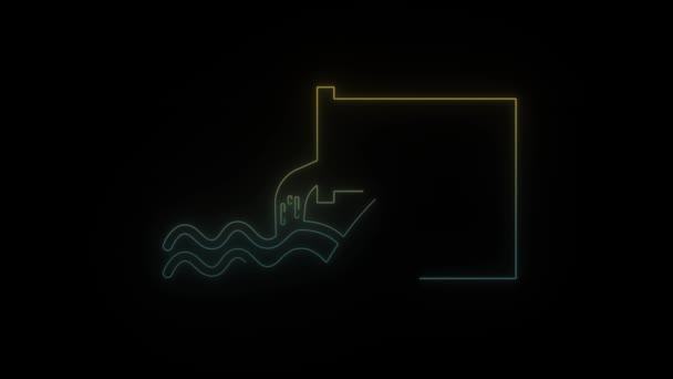 Glowing Neon Waste Disposal Icon Black Background Pipe Waste Disposal — Stock Video