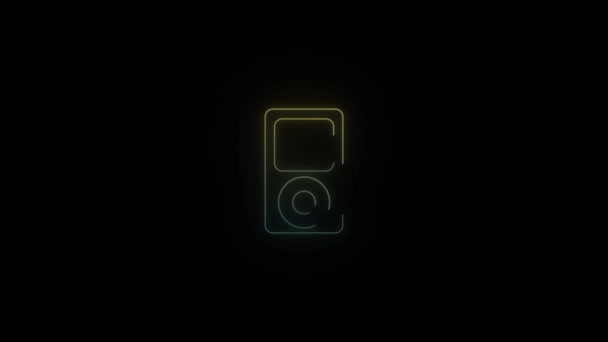 Leuchtendes Neon Musik Player Symbol Auf Schwarzem Hintergrund Individuelles Gadget — Stockvideo