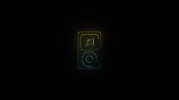 Świecąca Neonowa Ikona Odtwarzacza Mp3 Czarnym Tle Przenośny Odtwarzacz Muzyczny — Wideo stockowe
