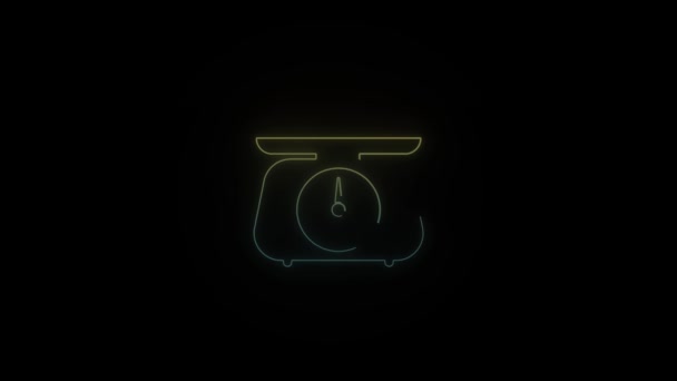 Glowing Neon Balance Icon Black Background Scales Weighing Products Video — Stock Video