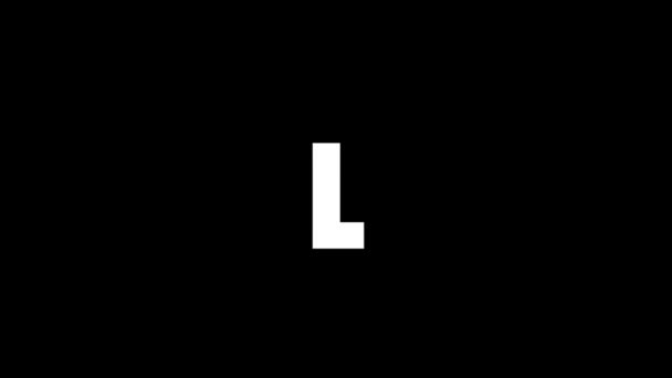 黒い背景にLの白い画像 アメリカのアルファベット 英語で書かれています プロジェクトの歪み液体スタイル遷移アイコン モーショングラフィックスと4Kビデオアニメーション — ストック動画