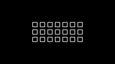 Siyah arkaplandaki karelerin beyaz resmi. İç dekorasyon için geometrik desen. Projeniz için ayrışma sıvısı geçiş simgesi. Hareket grafikleri için 4K video animasyonu ve