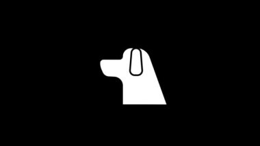 Siyah arka planda beyaz bir köpek resmi. Evcil hayvan. Hayvanat bahçesi logosu. Projeniz için ayrışma sıvısı geçiş simgesi. Hareket grafikleri ve birleşikliği için 4K video animasyonu.