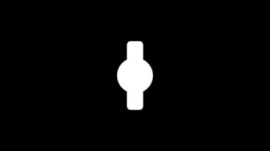 Siyah arka planda beyaz bir saat resmi. Elektronik kol saati. Projeniz için ayrışma sıvısı geçiş simgesi. Hareket grafikleri ve birleşikliği için 4K video animasyonu.