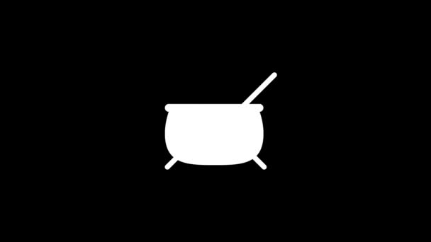Cuadro Blanco Caldero Sobre Fondo Negro Cocina Poción Bruja Icono — Vídeos de Stock
