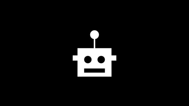 黑色背景上机器人的白色图片 机器人头机械机器人 为您的项目设置畸变液体式转换图标 4K视频动画 用于运动图形和合成 — 图库视频影像