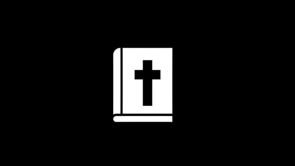 黑色背景上的圣经的白色图片 神圣的书 基督教 为您的项目设置畸变液体式转换图标 4K视频动画 用于运动图形和合成 — 图库视频影像