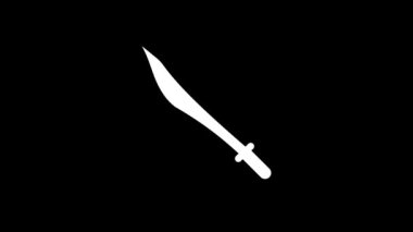 Siyah arka planda beyaz bir kılıç resmi. Soğuk ulusal silahlar. Projeniz için ayrışma sıvısı geçiş simgesi. Hareket grafikleri ve birleşikliği için 4K video animasyonu.