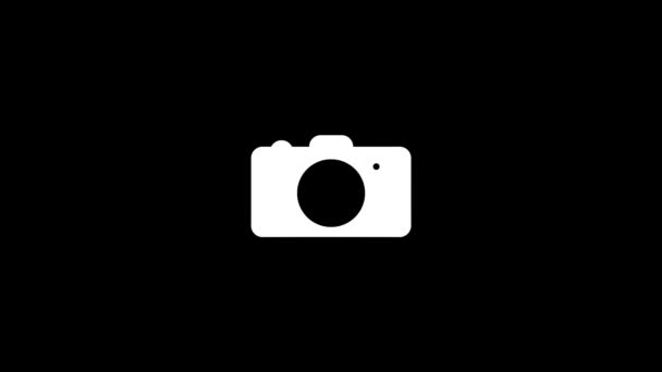 黒の背景にカメラの白い画像 重要なポイントを捉える プロジェクトの歪み液体スタイル遷移アイコン モーショングラフィックスと合成のための4Kビデオアニメーション — ストック動画