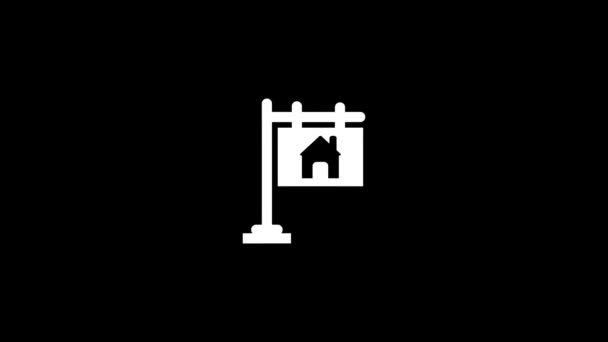 黒い背景にリアクターの家の看板の白い写真 不動産業者の家のサインだ 販売のための家 プロジェクトの歪み液体スタイル遷移アイコン モーショングラフィックスと4Kビデオアニメーション — ストック動画