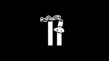 Siyah arka planda, kuledeki patlamanın beyaz resmi. Terörist saldırısı. Projeniz için ayrışma sıvısı geçiş simgesi. Hareket grafikleri ve birleşikliği için 4K video animasyonu.