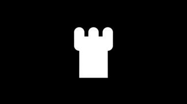 Siyah arka planda beyaz bir kale kulesi resmi. Bölgeyi keşfetmek için turşu şusu. Projeniz için ayrışma sıvısı geçiş simgesi. Hareket grafikleri için 4K video animasyonu ve