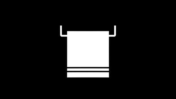 黒い背景にタオルの白い絵 バスルームで拭くタオル プロジェクトの歪み液体スタイル遷移アイコン モーショングラフィックスと合成のための4Kビデオアニメーション — ストック動画
