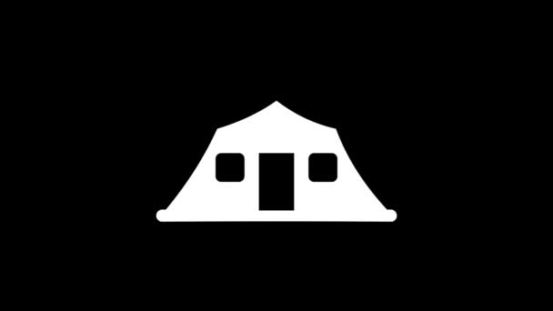 黒の背景に軍事テントの白い画像 軍の本部だ プロジェクトの歪み液体スタイル遷移アイコン モーショングラフィックスと合成のための4Kビデオアニメーション — ストック動画