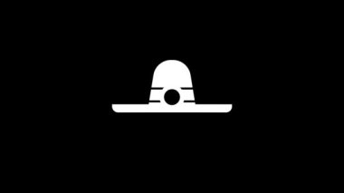 Siyah arka planda kameralı beyaz şapka resmi. İçinde kamera olan kovboy şapkası. Projeniz için ayrışma sıvısı geçiş simgesi. Hareket grafikleri ve birleşikliği için 4K video animasyonu.
