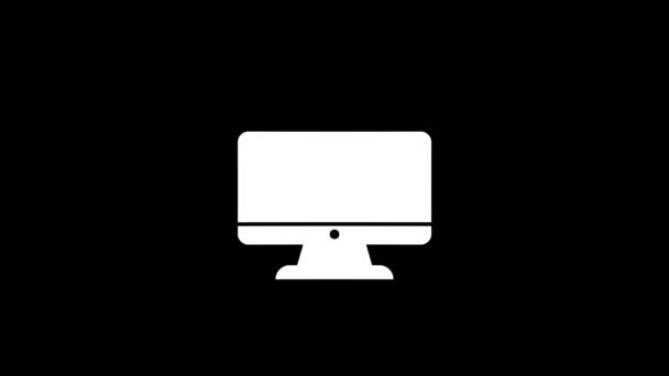 黑色背景上计算机的白色图片 在办公室里用电脑 为您的项目设置畸变液体式转换图标 4K视频动画 用于运动图形和合成 — 图库视频影像