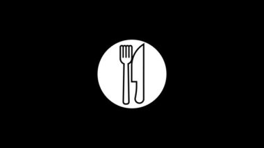 White picture of cutlery on a black background. dinner with family and friends. Distortion liquid style transition icon for your project. 4K video animation for motion graphics and compositing.