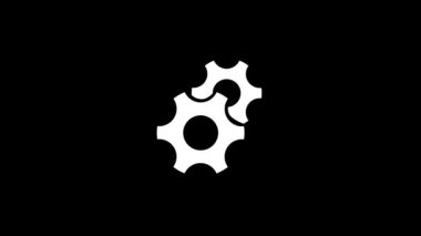 Siyah arka planda Gears 'ın beyaz resmi. Büyük bir mekanizmanın detayları. Projeniz için dinamik tarzda görüntüler. Hareket grafikleri ve birleşikliği için 4K video animasyonu