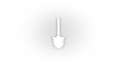 Beyaz arka planda gölgesi olan beyaz tuvalet fırçası simgesi. Tuvaleti temizliyorum. Hareket grafikleri için 4K video animasyonu.