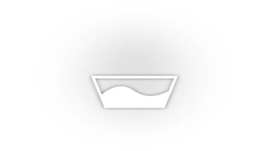 Beyaz arka planda gölgesi olan beyaz bir leğen. Ev temizliği. Hareket grafikleri için 4K video animasyonu.