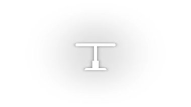 Beyaz arkaplanda gölgesi olan beyaz masa simgesi. Kafede tek bacaklı yuvarlak masa. Hareket grafikleri için 4K video animasyonu.