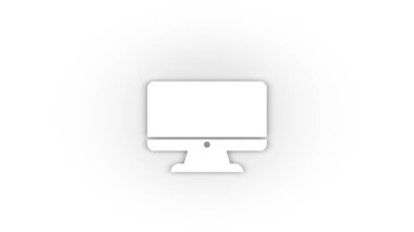 Beyaz arka planda izole edilmiş beyaz ekran simgesi. Bilgisayar işi. Serbest çalışan biri. Hareket grafikleri için 4K video animasyonu.