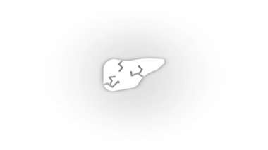 White liver pain icon with shadow isolated on white background. treatment of a sick person. 4K video animation for motion graphics.