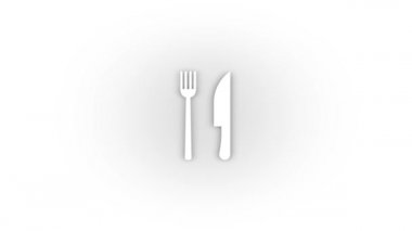 White cutlery icon with shadow isolated on white background. serving food for dinner. 4K video animation for motion graphics.