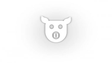 White pig icon with shadow isolated on white background. pigs head with a piglet and ears. 4K video animation for motion graphics.