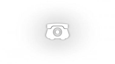 Beyaz arka planda gölgesi olan beyaz disk telefon simgesi. Stratejik teknik. Hareket grafikleri için 4K video animasyonu.
